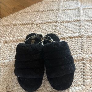 UGG Black Plush Slide Slippers